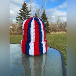 Red, White and Blue Handmade Crocheted Winter Hat